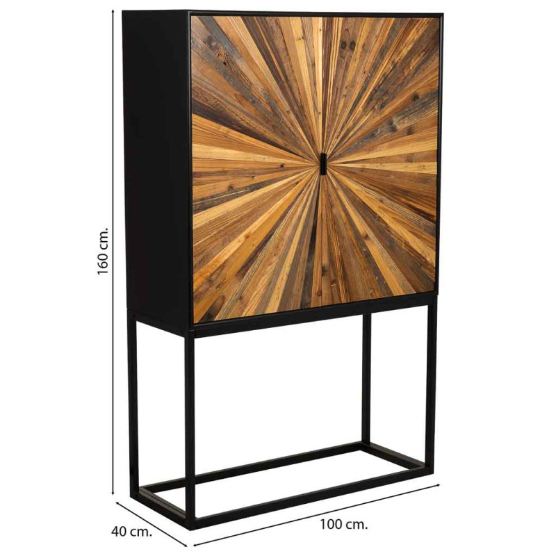 Buffet haut bois recyclé brun 2 portes 100x40x160 cm Ripao  - 9