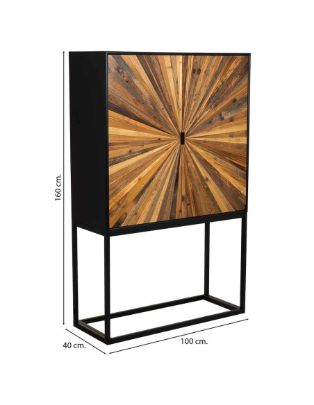 Buffet haut bois recyclé brun 2 portes 100x40x160 cm Ripao  - 9