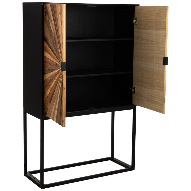 Buffet haut bois recyclé brun 2 portes 100x40x160 cm Ripao  - 3