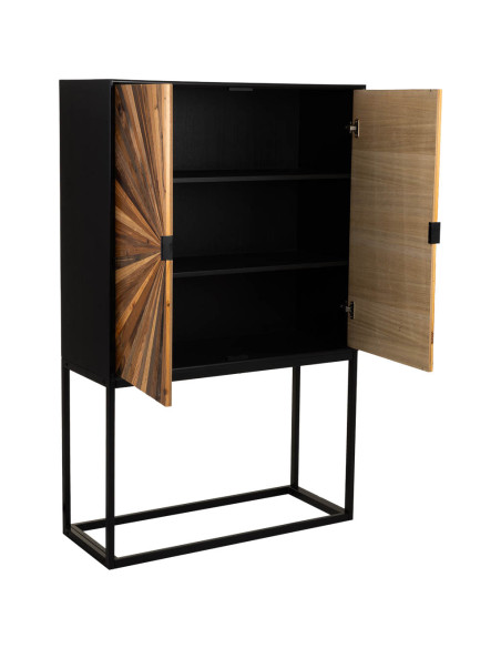 Buffet haut bois recyclé brun 2 portes 100x40x160 cm Ripao  - 3