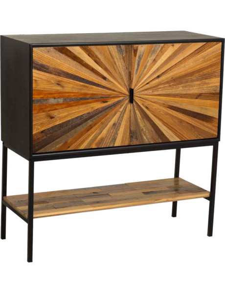 Buffet industriel 2 portes bois recyclé brun et noir 100x40x100 cm Ripao  - 1