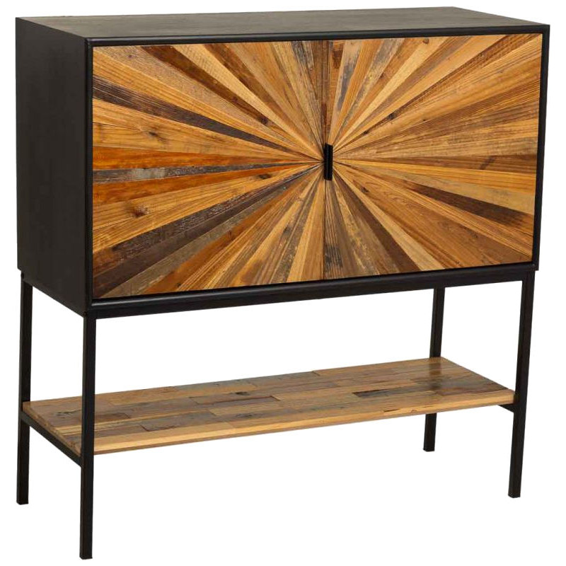 Buffet industriel 2 portes bois recyclé brun et noir 100x40x100 cm Ripao  - 1