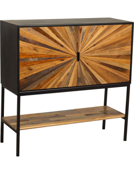 Buffet industriel 2 portes bois recyclé brun et noir 100x40x100 cm Ripao  - 1