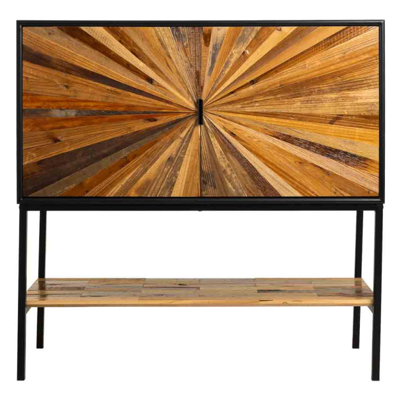 Buffet industriel 2 portes bois recyclé brun et noir 100x40x100 cm Ripao  - 2