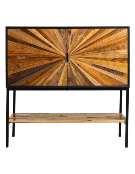 Buffet industriel 2 portes bois recyclé brun et noir 100x40x100 cm Ripao  - 2