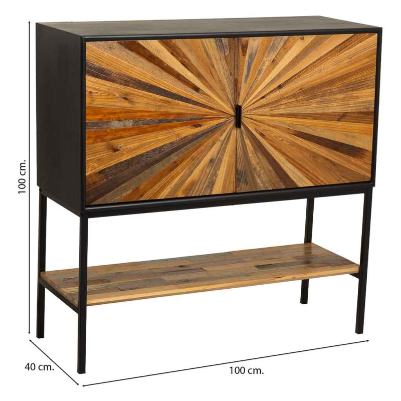 Buffet industriel 2 portes bois recyclé brun et noir 100x40x100 cm Ripao  - 9