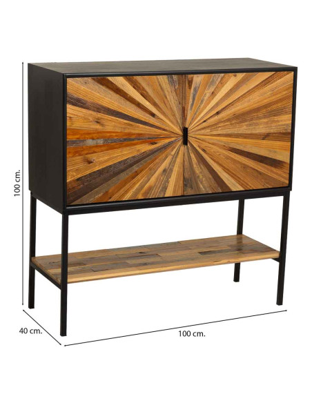 Buffet industriel 2 portes bois recyclé brun et noir 100x40x100 cm Ripao  - 9