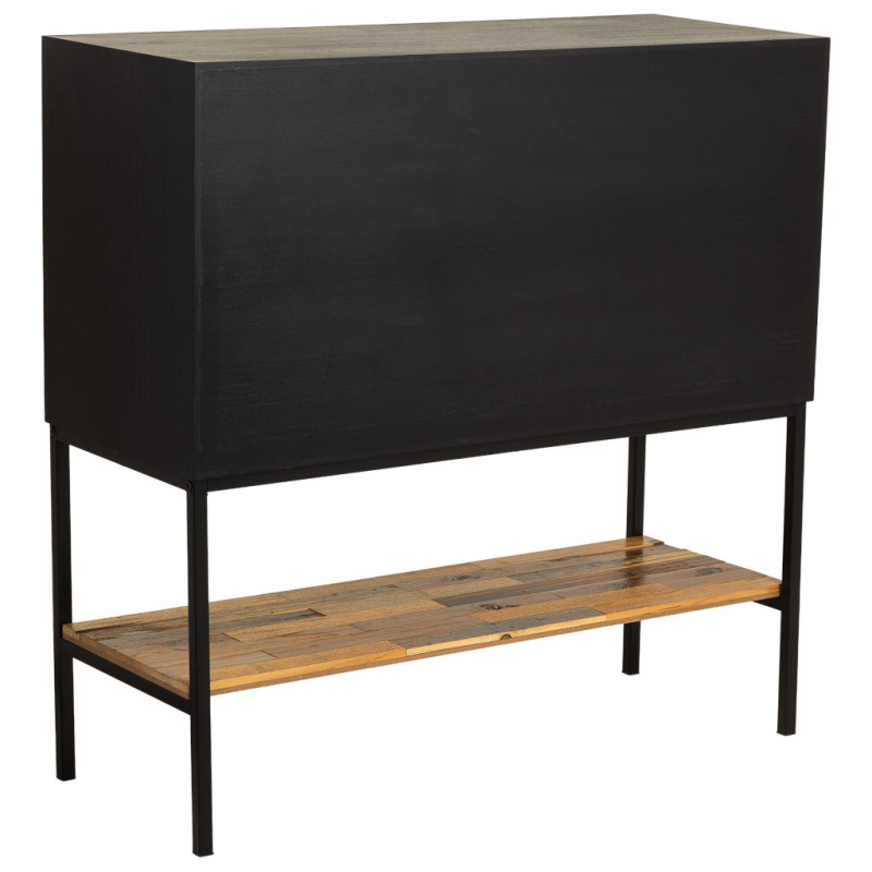 Buffet industriel 2 portes bois recyclé brun et noir 100x40x100 cm Ripao  - 4