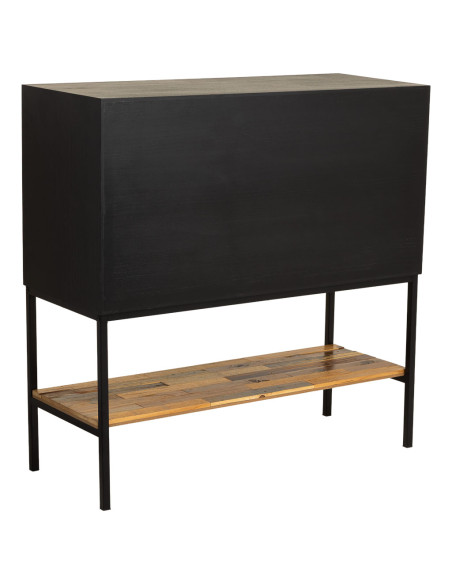 Buffet industriel 2 portes bois recyclé brun et noir 100x40x100 cm Ripao  - 4