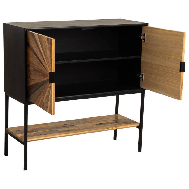 Buffet industriel 2 portes bois recyclé brun et noir 100x40x100 cm Ripao  - 3