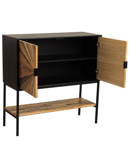 Buffet industriel 2 portes bois recyclé brun et noir 100x40x100 cm Ripao  - 3