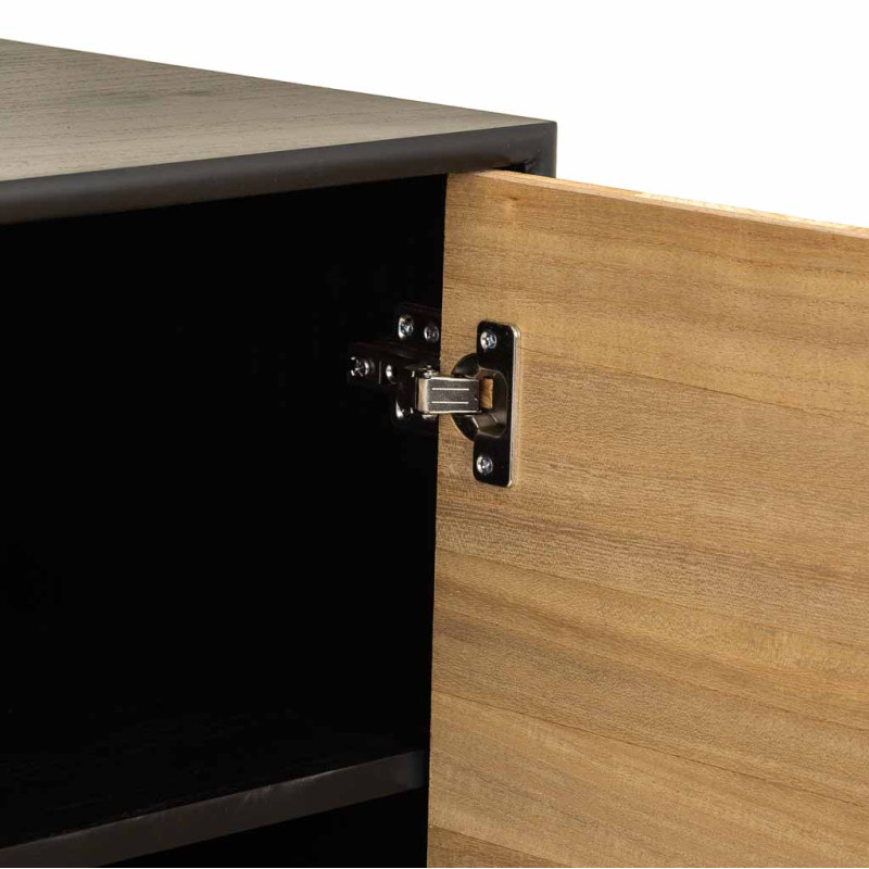 Buffet industriel 2 portes bois recyclé brun et noir 100x40x100 cm Ripao  - 6
