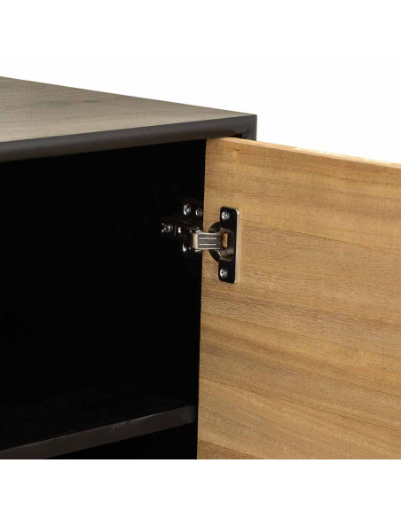 Buffet industriel 2 portes bois recyclé brun et noir 100x40x100 cm Ripao  - 6
