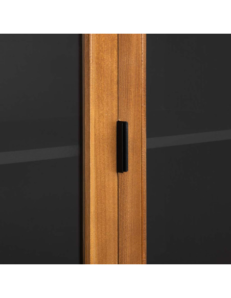 Buffet haut vitré industriel bois recyclé brun noir 100x40x135 cm Ripao  - 5