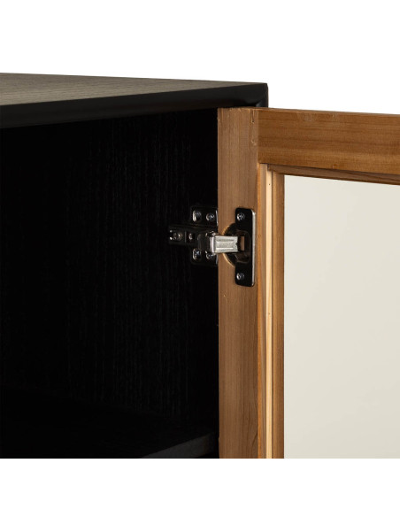 Buffet haut vitré industriel bois recyclé brun noir 100x40x135 cm Ripao  - 8