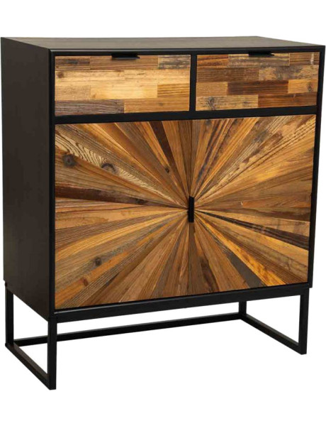 Buffet industriel 2 portes 2 tiroirs bois recyclé brun et noir 80x39,5x89 cm Ripao  - 1