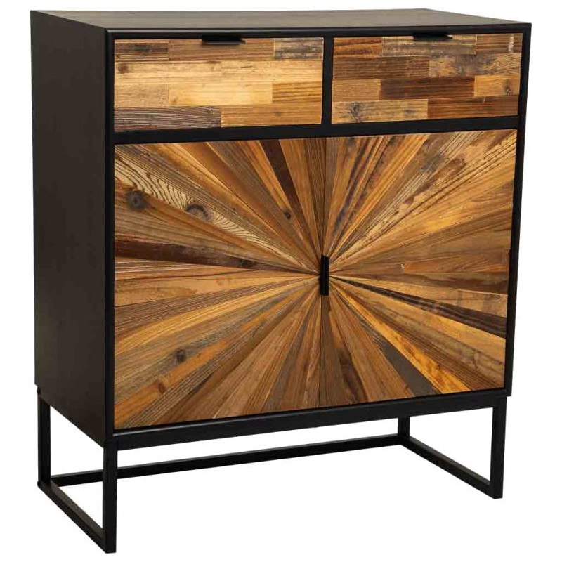 Buffet industriel 2 portes 2 tiroirs bois recyclé brun et noir 80x39,5x89 cm Ripao  - 1