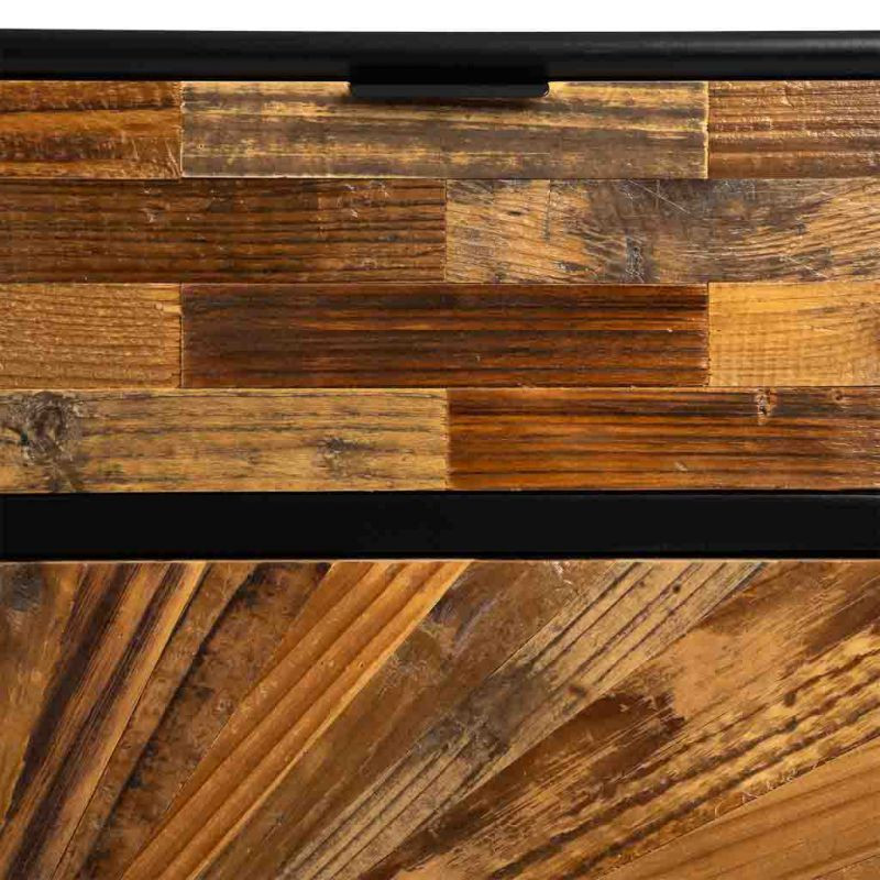 Buffet industriel 2 portes 2 tiroirs bois recyclé brun et noir 80x39,5x89 cm Ripao  - 5