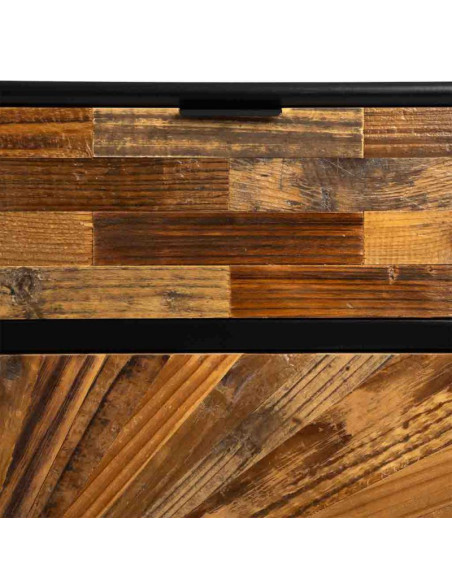 Buffet industriel 2 portes 2 tiroirs bois recyclé brun et noir 80x39,5x89 cm Ripao  - 5