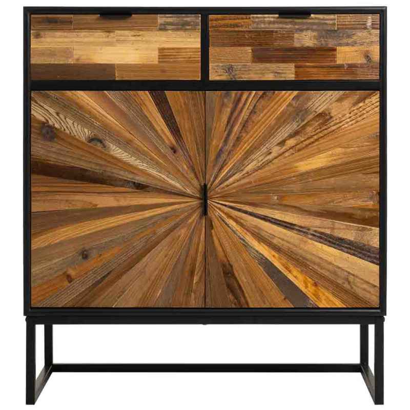 Buffet industriel 2 portes 2 tiroirs bois recyclé brun et noir 80x39,5x89 cm Ripao  - 2