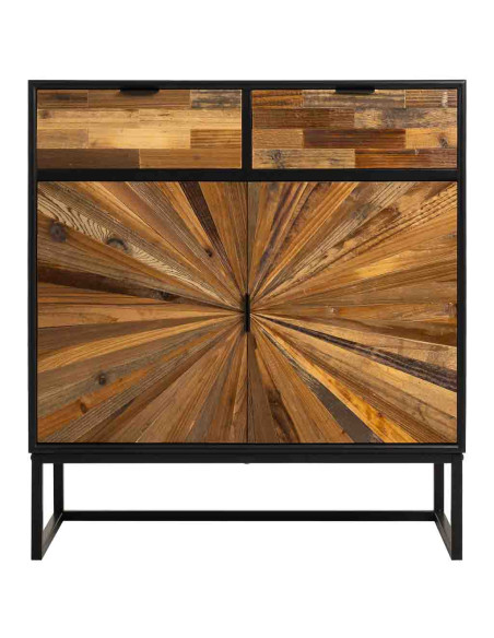 Buffet industriel 2 portes 2 tiroirs bois recyclé brun et noir 80x39,5x89 cm Ripao  - 2