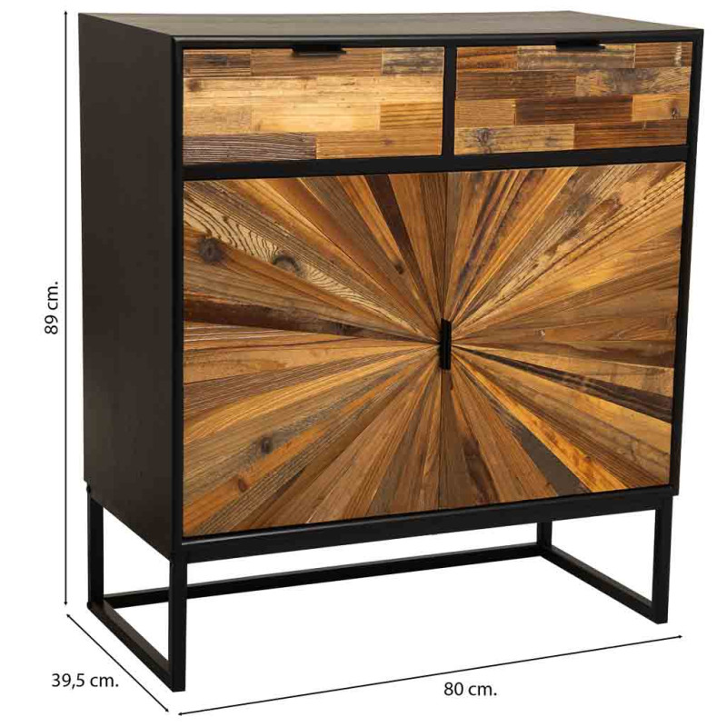 Buffet industriel 2 portes 2 tiroirs bois recyclé brun et noir 80x39,5x89 cm Ripao  - 9
