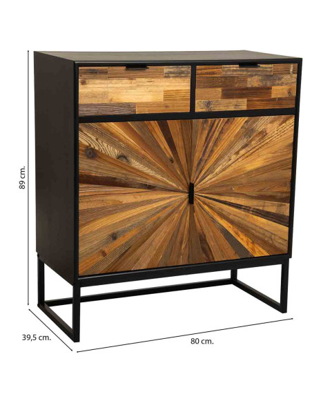 Buffet industriel 2 portes 2 tiroirs bois recyclé brun et noir 80x39,5x89 cm Ripao  - 9