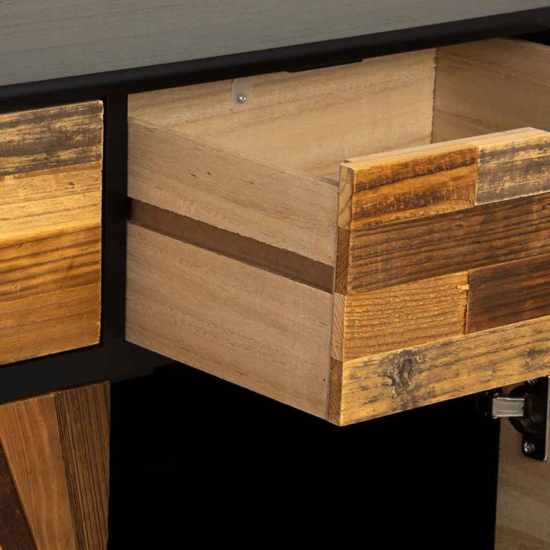 Buffet industriel 2 portes 2 tiroirs bois recyclé brun et noir 80x39,5x89 cm Ripao  - 6