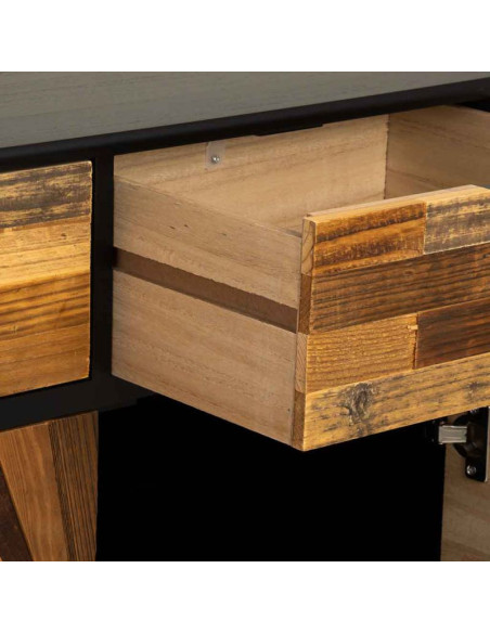 Buffet industriel 2 portes 2 tiroirs bois recyclé brun et noir 80x39,5x89 cm Ripao  - 6