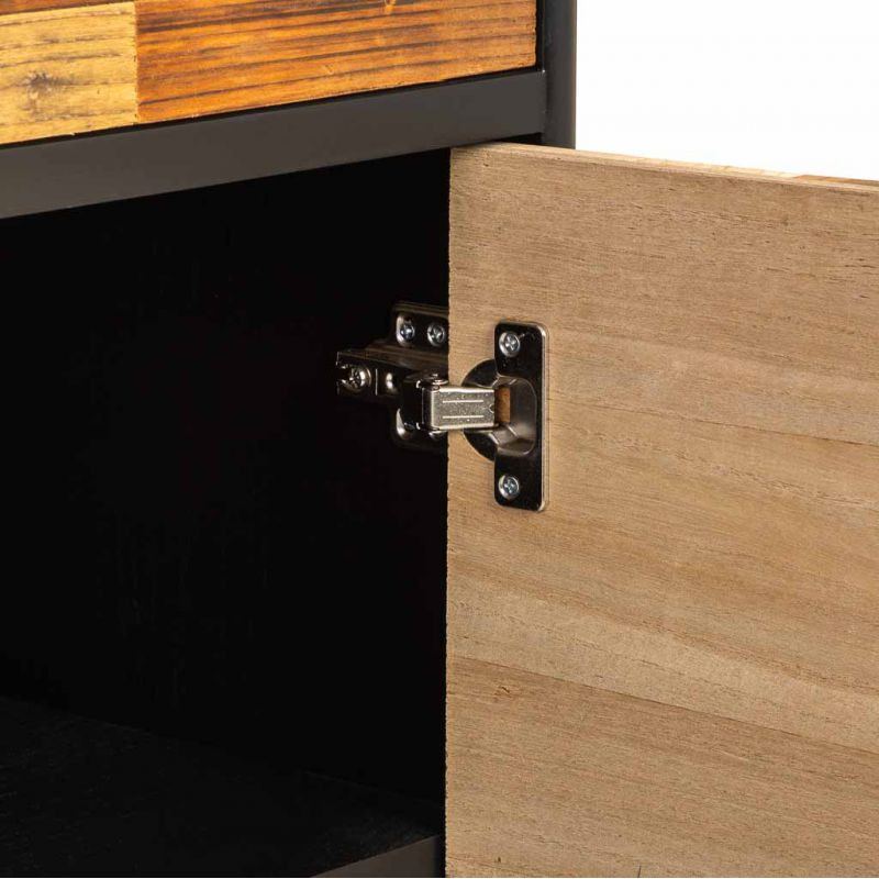 Buffet industriel 2 portes 2 tiroirs bois recyclé brun et noir 80x39,5x89 cm Ripao  - 7