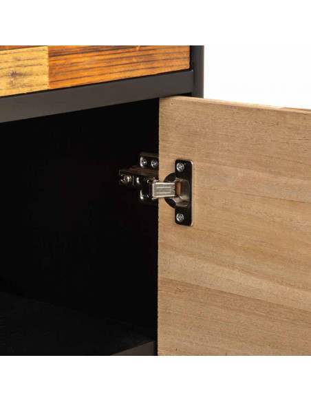 Buffet industriel 2 portes 2 tiroirs bois recyclé brun et noir 80x39,5x89 cm Ripao  - 7