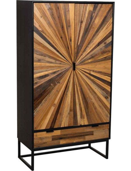 Buffet haut industriel 2 portes bois recyclé noir 80x40x150 cm Ripao  - 1