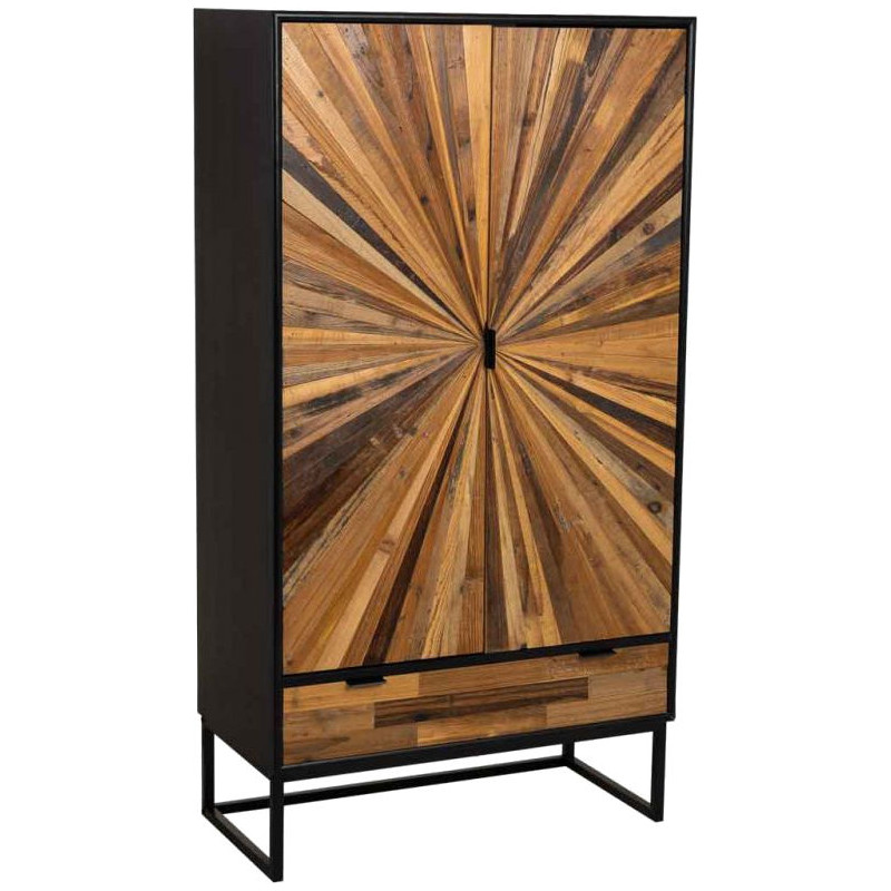 Buffet haut industriel 2 portes bois recyclé noir 80x40x150 cm Ripao  - 1