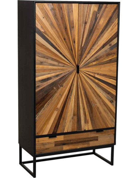 Buffet haut industriel 2 portes bois recyclé noir 80x40x150 cm Ripao  - 1