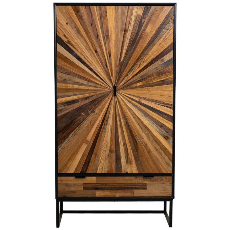 Buffet haut industriel 2 portes bois recyclé noir 80x40x150 cm Ripao  - 3