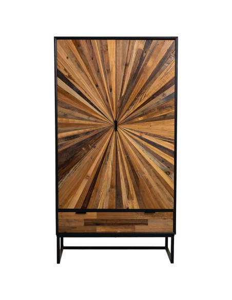 Buffet haut industriel 2 portes bois recyclé noir 80x40x150 cm Ripao  - 3
