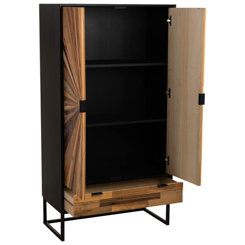 Buffet haut industriel 2 portes bois recyclé noir 80x40x150 cm Ripao  - 5