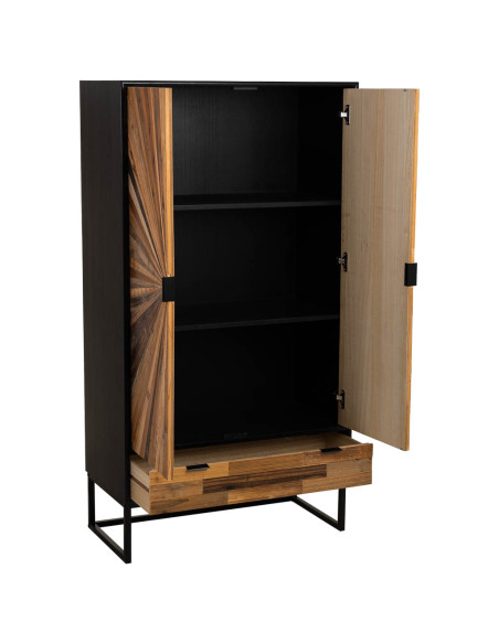 Buffet haut industriel 2 portes bois recyclé noir 80x40x150 cm Ripao  - 5