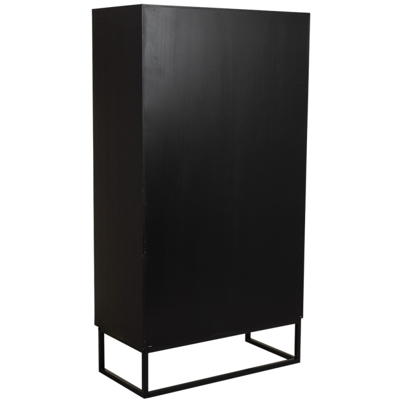 Buffet haut industriel 2 portes bois recyclé noir 80x40x150 cm Ripao  - 6
