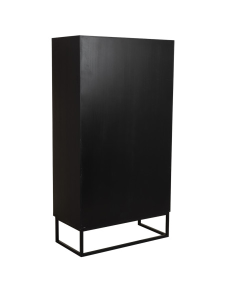 Buffet haut industriel 2 portes bois recyclé noir 80x40x150 cm Ripao  - 6