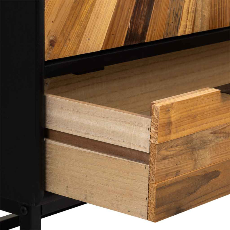 Buffet haut industriel 2 portes bois recyclé noir 80x40x150 cm Ripao  - 7