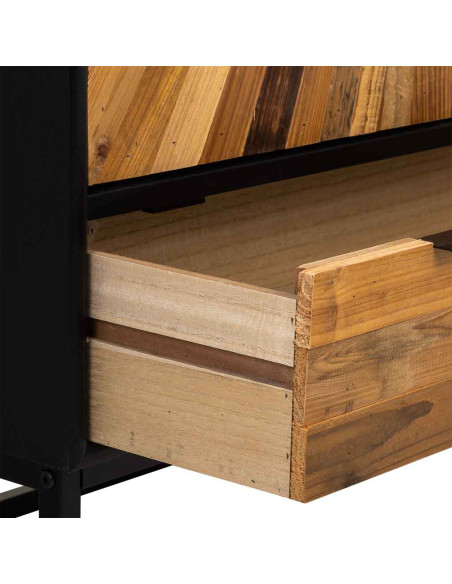 Buffet haut industriel 2 portes bois recyclé noir 80x40x150 cm Ripao  - 7