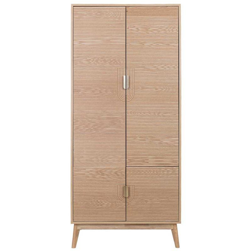 Armoire penderie 4 portes bois brun cannelé 80x56x180 cm Vireva  - 3
