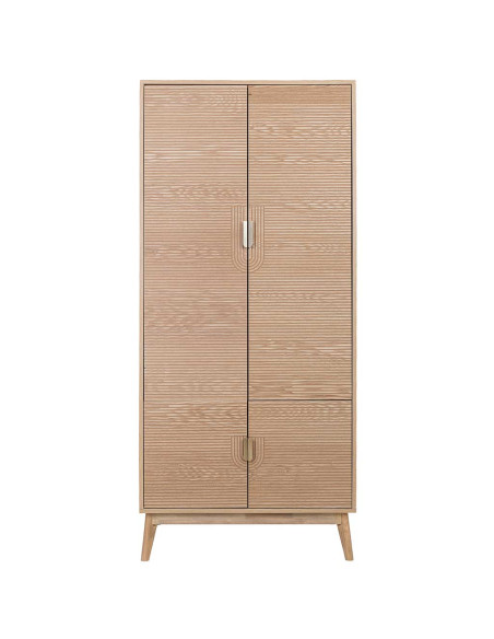 Armoire penderie 4 portes bois brun cannelé 80x56x180 cm Vireva  - 3