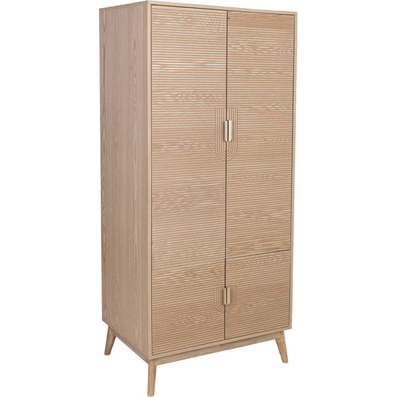 Armoire penderie 4 portes bois brun cannelé 80x56x180 cm Vireva  - 1