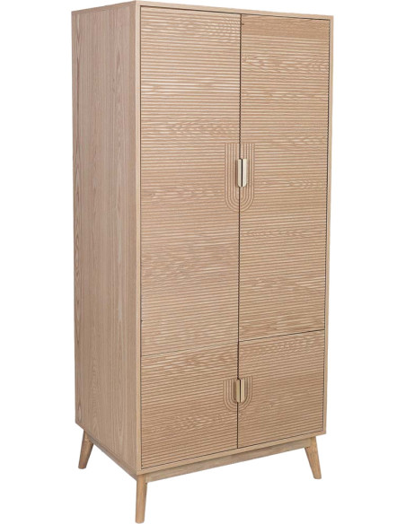 Armoire penderie 4 portes bois brun cannelé 80x56x180 cm Vireva  - 1