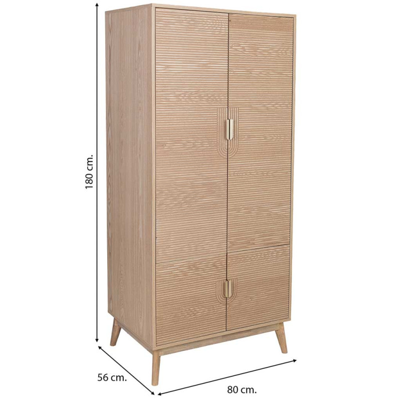 Armoire penderie 4 portes bois brun cannelé 80x56x180 cm Vireva  - 11