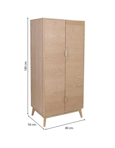 Armoire penderie 4 portes bois brun cannelé 80x56x180 cm Vireva  - 11