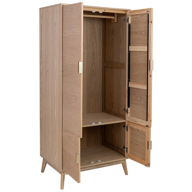 Armoire penderie 4 portes bois brun cannelé 80x56x180 cm Vireva  - 4