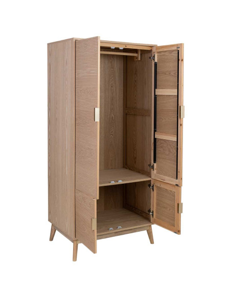 Armoire penderie 4 portes bois brun cannelé 80x56x180 cm Vireva  - 4
